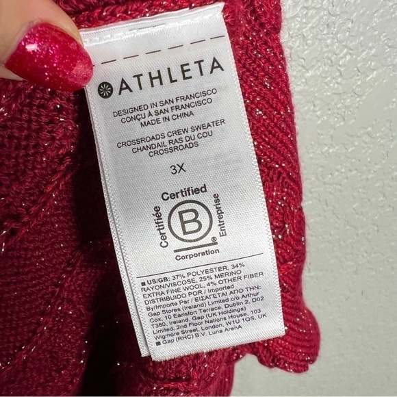 Athleta NWT Crossroads Crew Sweater, Decadent Red Metallic 3X - Winter, Holiday - Picture 11 of 12